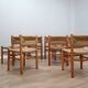 Set of 8 chairs 1960s Charlotte Perriand Style woven straw & wood
