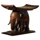 African elephant stool in carved wood, mid-century in Wabi Sabi style, 1940s.