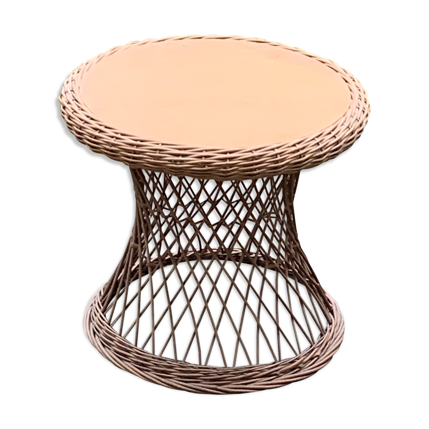 Small Vintage Wood and Rattan Roundtable 1960