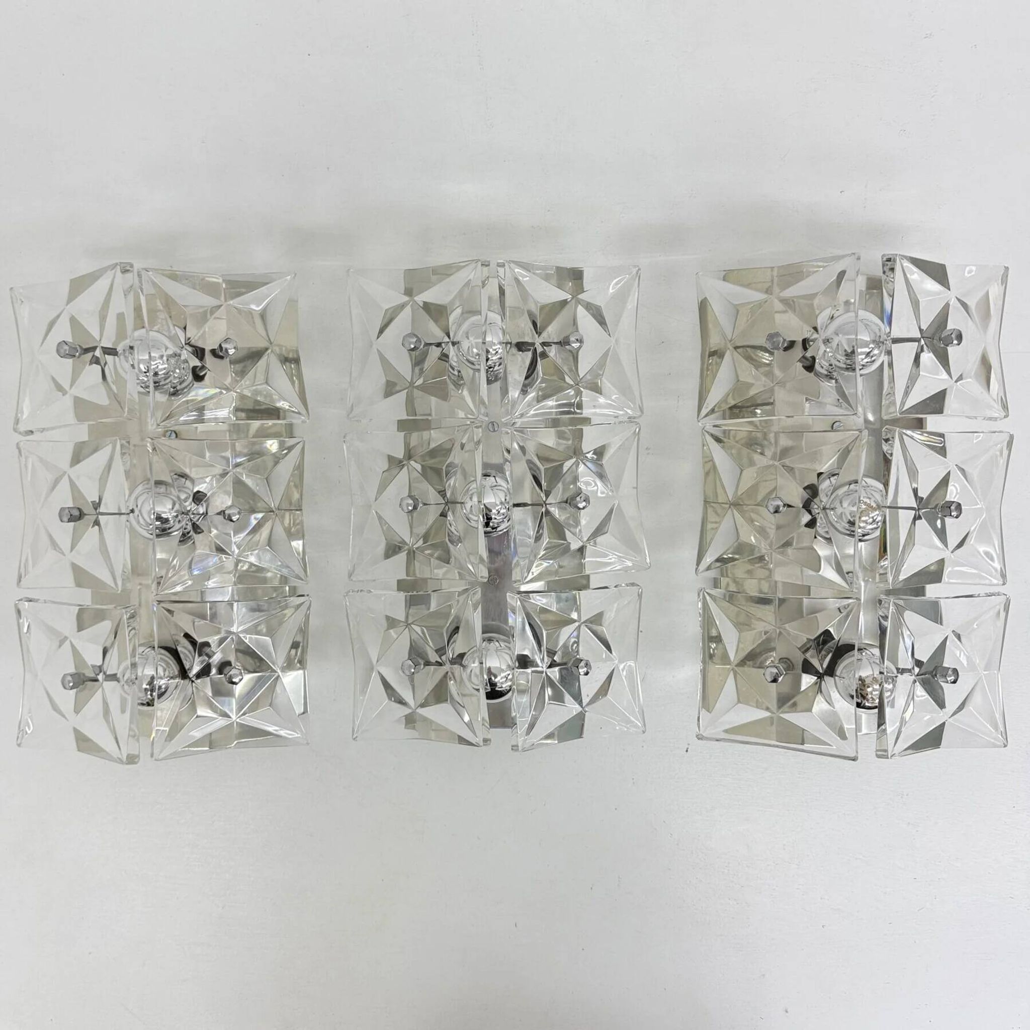 Set of 3 mid-century large crystal sconce by Kinkeldey, Germany, 1970s