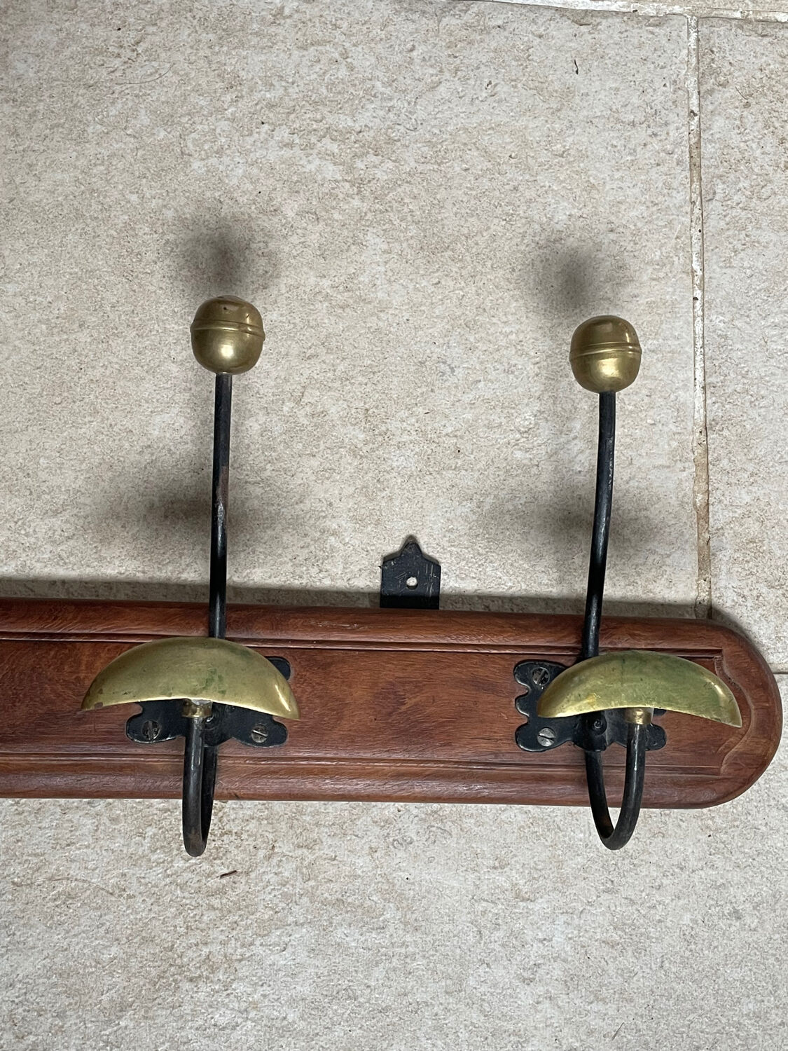 Wood and brass coat rack