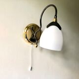 Black and gold wall light with white opaline flower, Italy 1990.