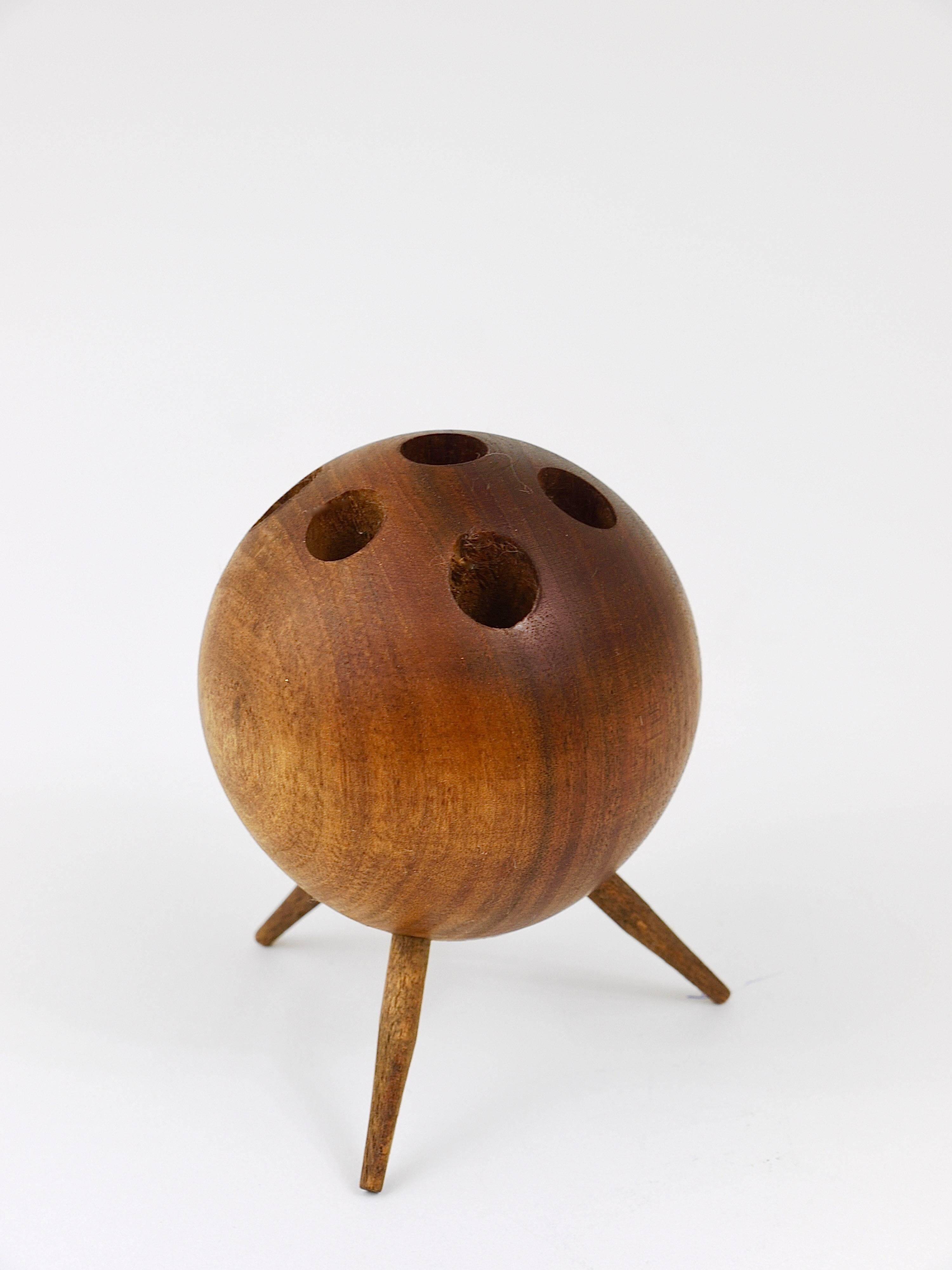 Tripod chandelier ball by Carl Aubock in walnut, Austria, 1950s.