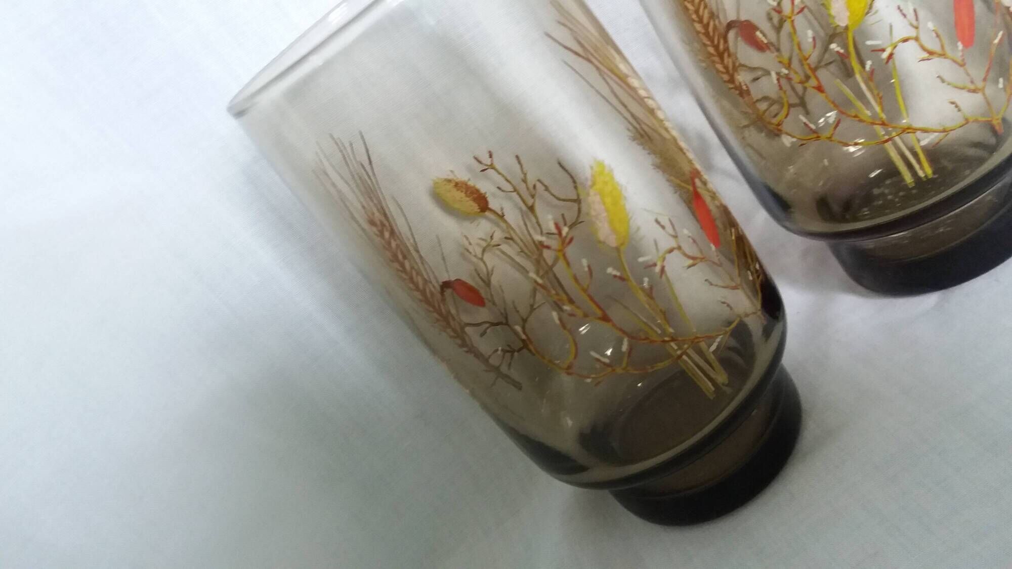 Verres Luminarc Tivoli set of 8, large amber glasses with a grass motif.
