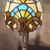 Pair of bronze and pewter lamps from 1900 to 30, glass paste lampshade 44x15