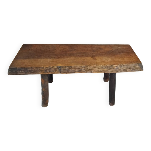 Table basse brutaliste vintage chêne massif