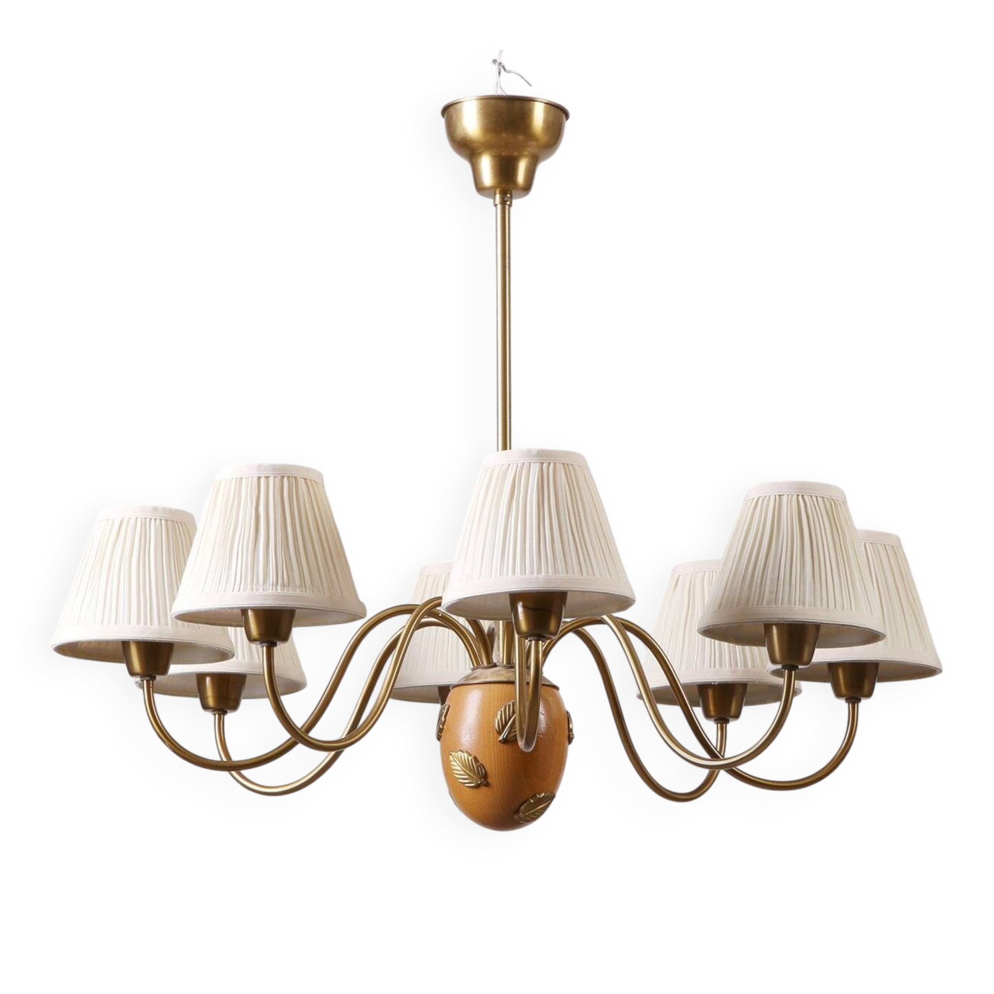 Hans Bergström '10/8' Swedish Modern 8-arm Chandelier in Brass, 1940s