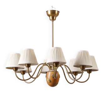 Hans Bergström '10/8' Swedish Modern 8-arm Chandelier in Brass, 1940s