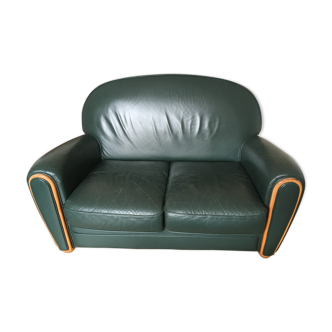 English green leather club sofa