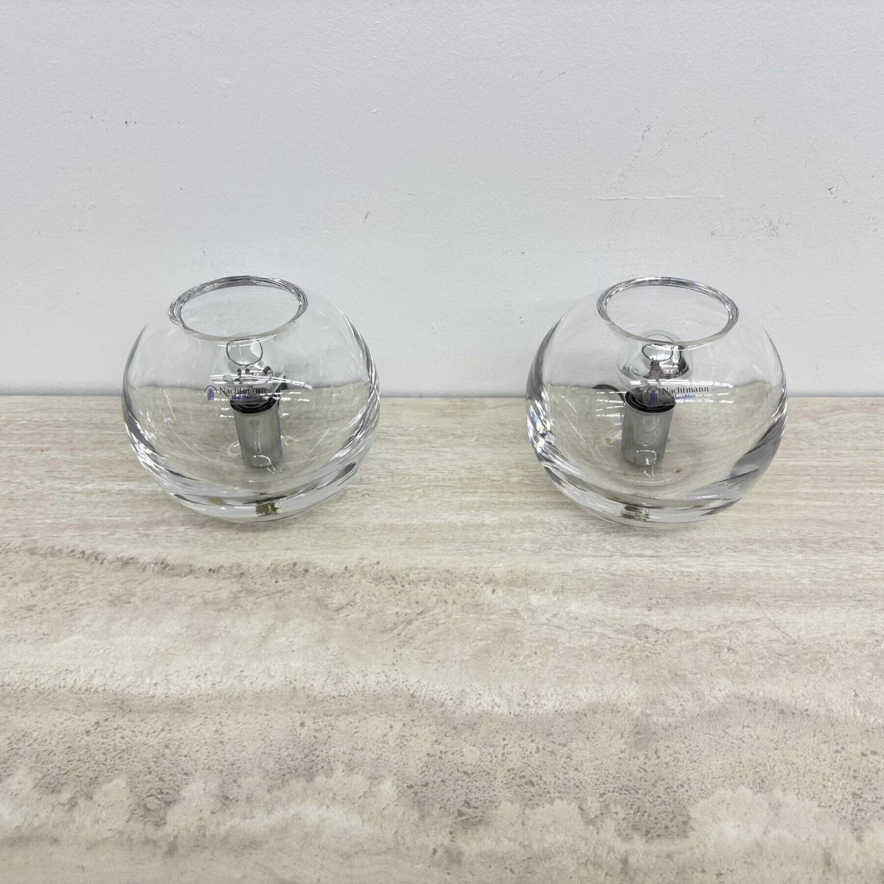 Pair of Nachtmann Leuchten design sphere crystal table lamps, 1970s