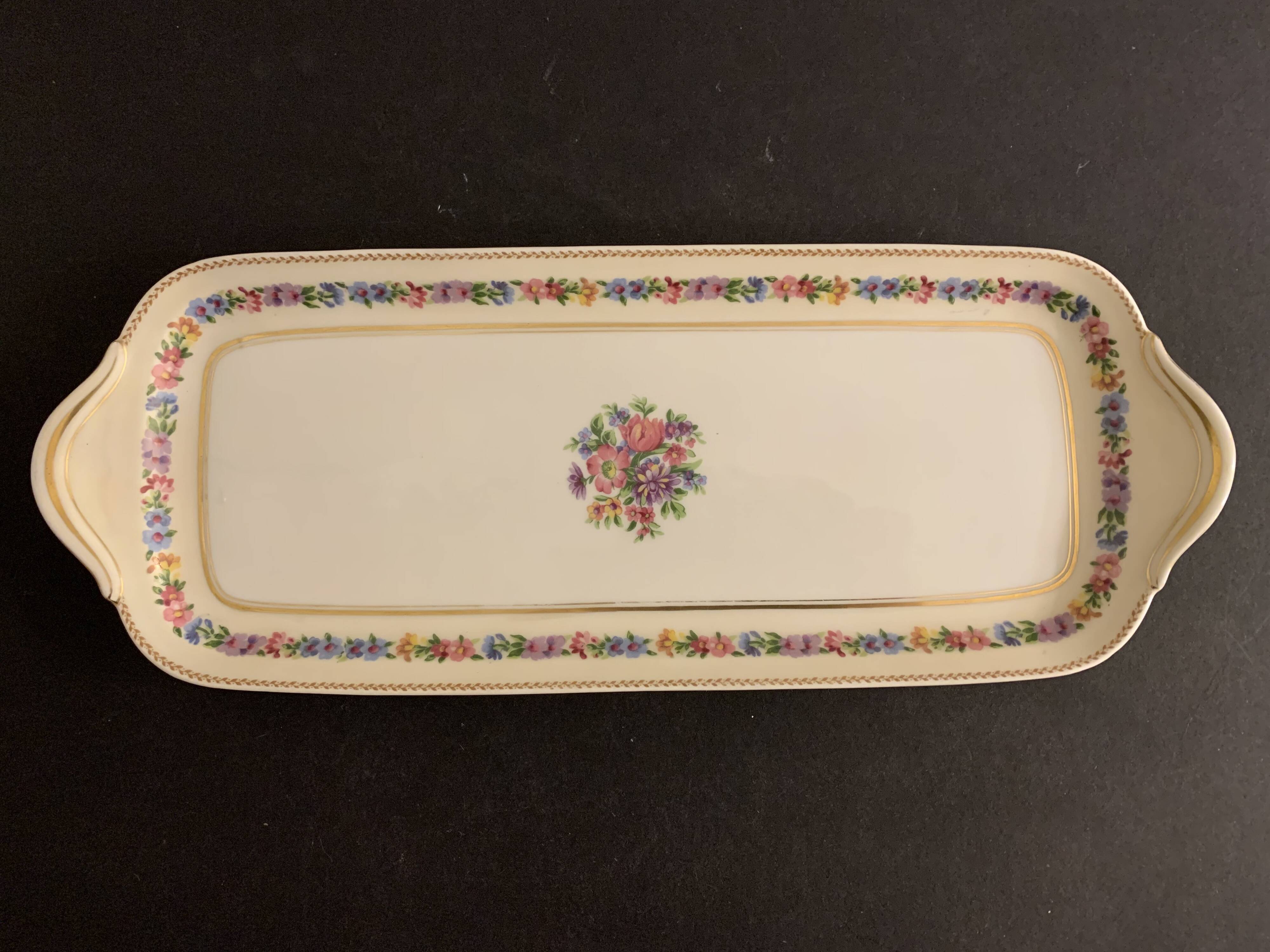 Chocolate cake dish Raynaud Limoges floral decoration