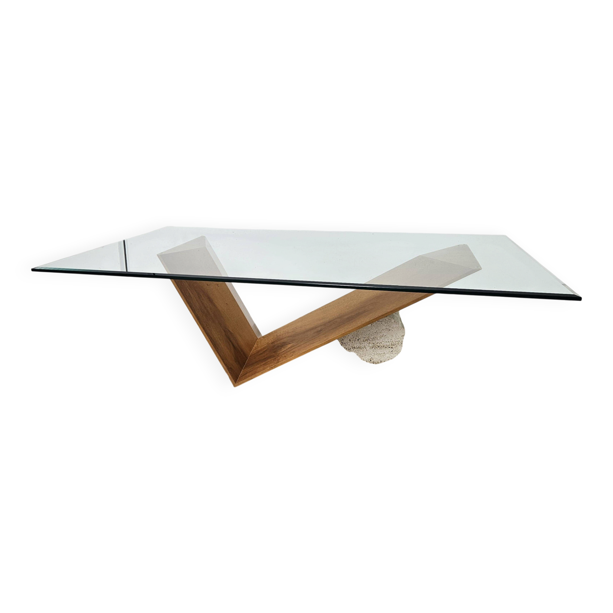 Valentino coffee table by Cattelan Italia in glass, wood, and travertine