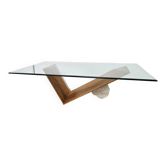 Valentino coffee table by Cattelan Italia in glass, wood, and travertine