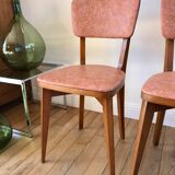 Set of 6 Scandinavian chairs in beech wood and pastel skaï 50s
