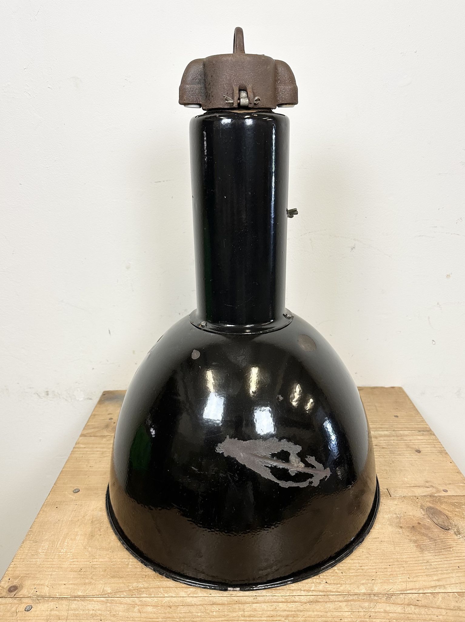 Set of 4 Industrial Bauhaus Black Enamel Pendant Lamps, 1960s