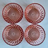 4 pink glass bowls