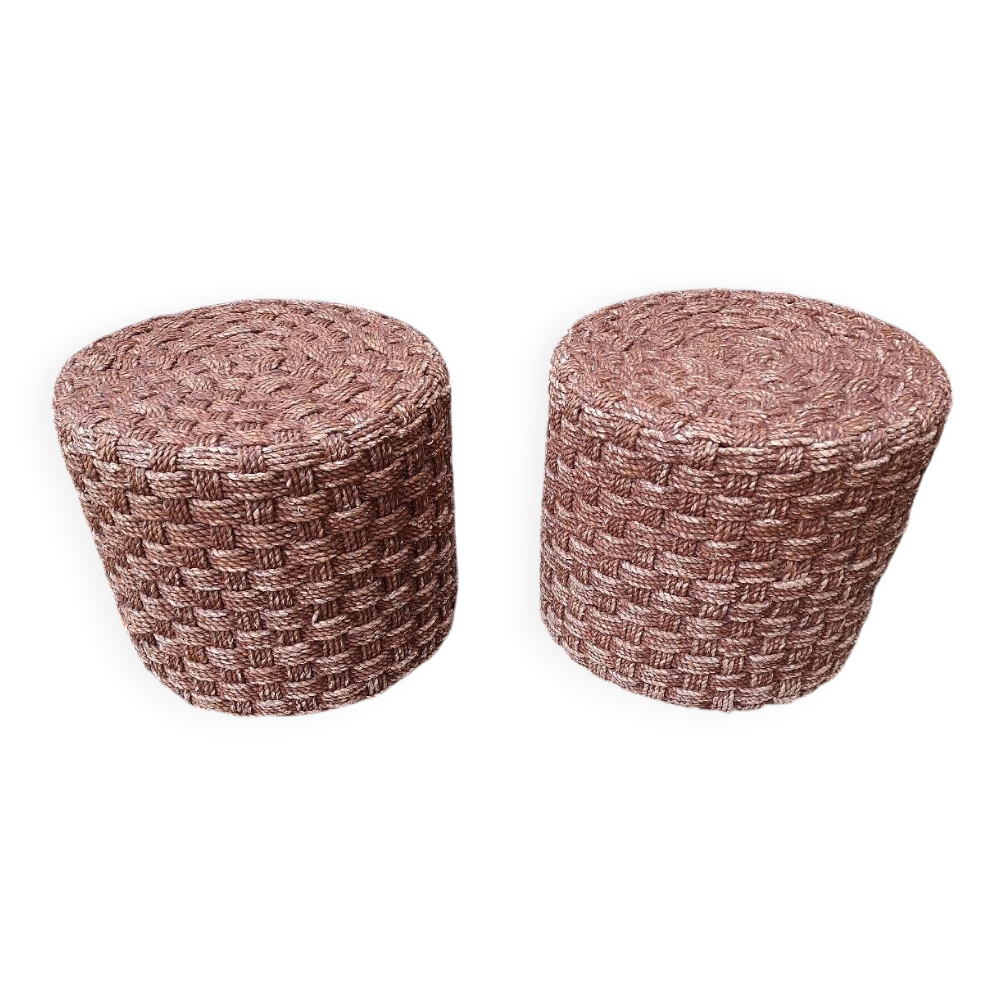 Paire de poufs en corde tressé années 70'S