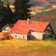 Mountain landscape painting and farm, old painting