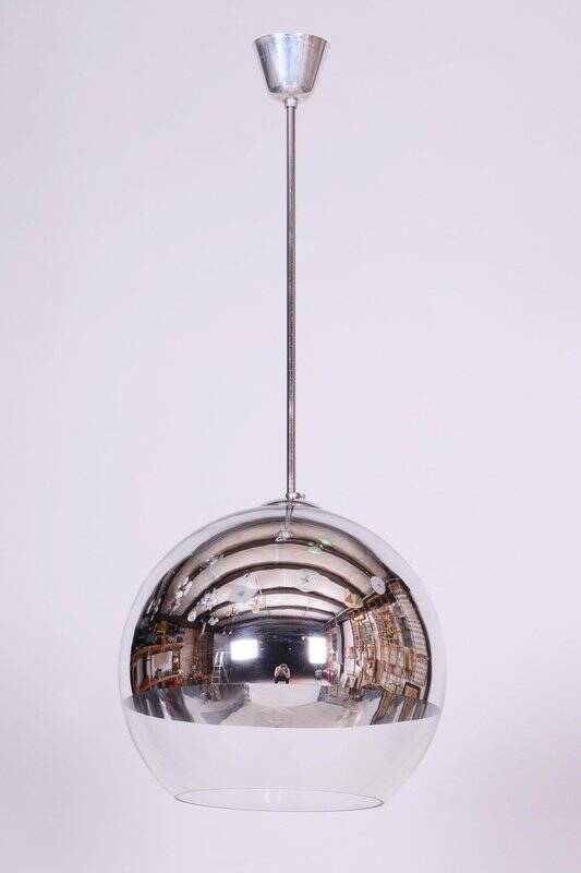 Mid-Century Chandelier in Chromed Steel and Opaline Glass, Germany, 1970s