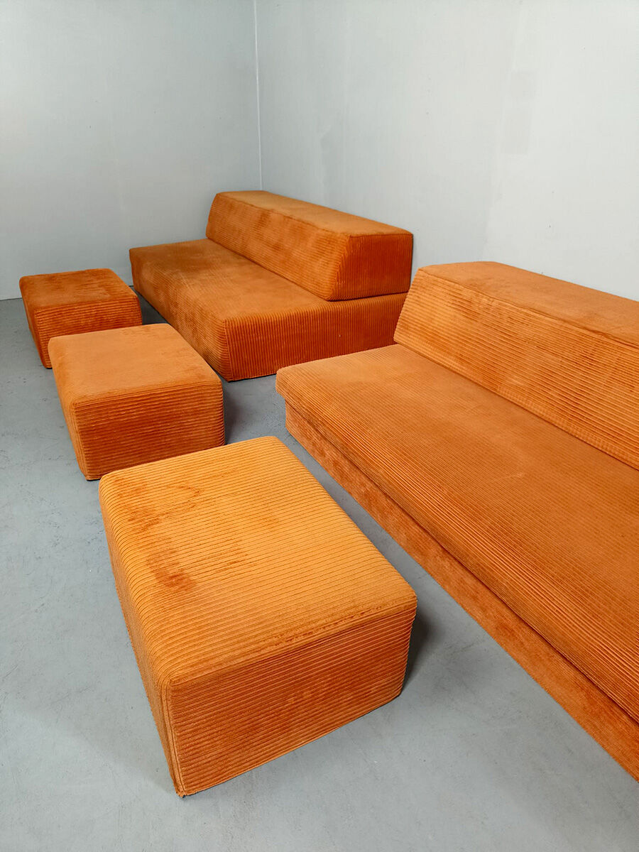 Vintage orange corduroy modular sofa 70s retro
