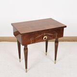 Vintage bedside table from the 70s in varnished wood.
