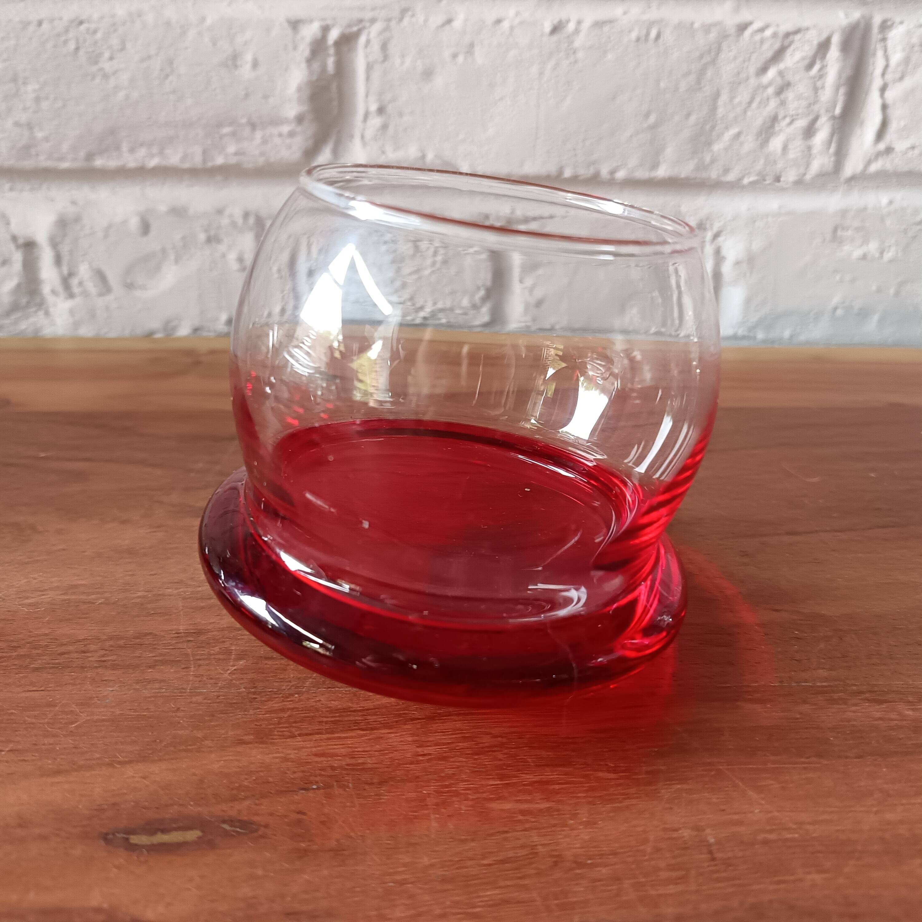 Vintage red designer glasses and carafe set, tumbler glass base