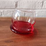 Vintage red designer glasses and carafe set, tumbler glass base