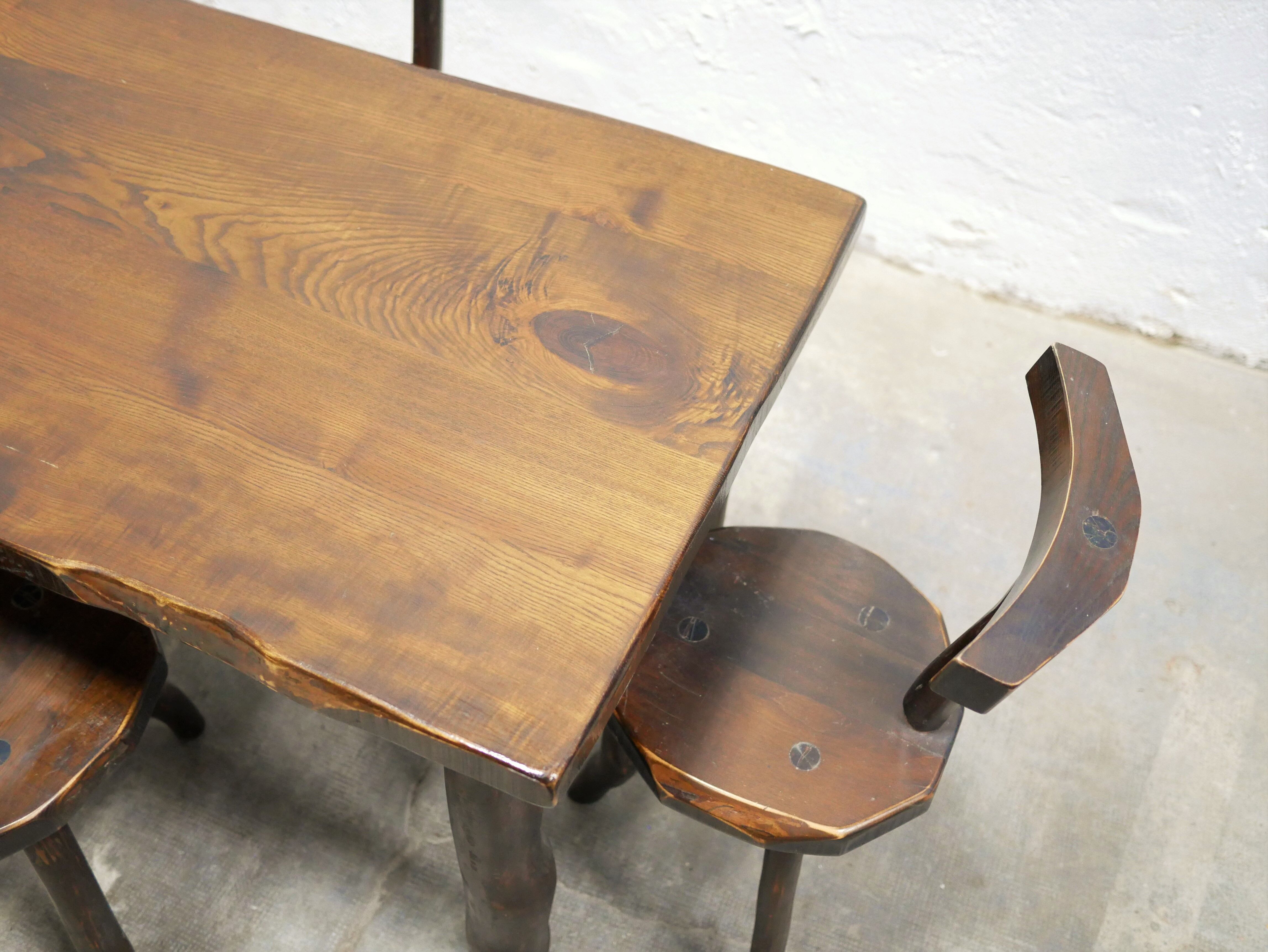 Dining table brutalist chairs in solid wood