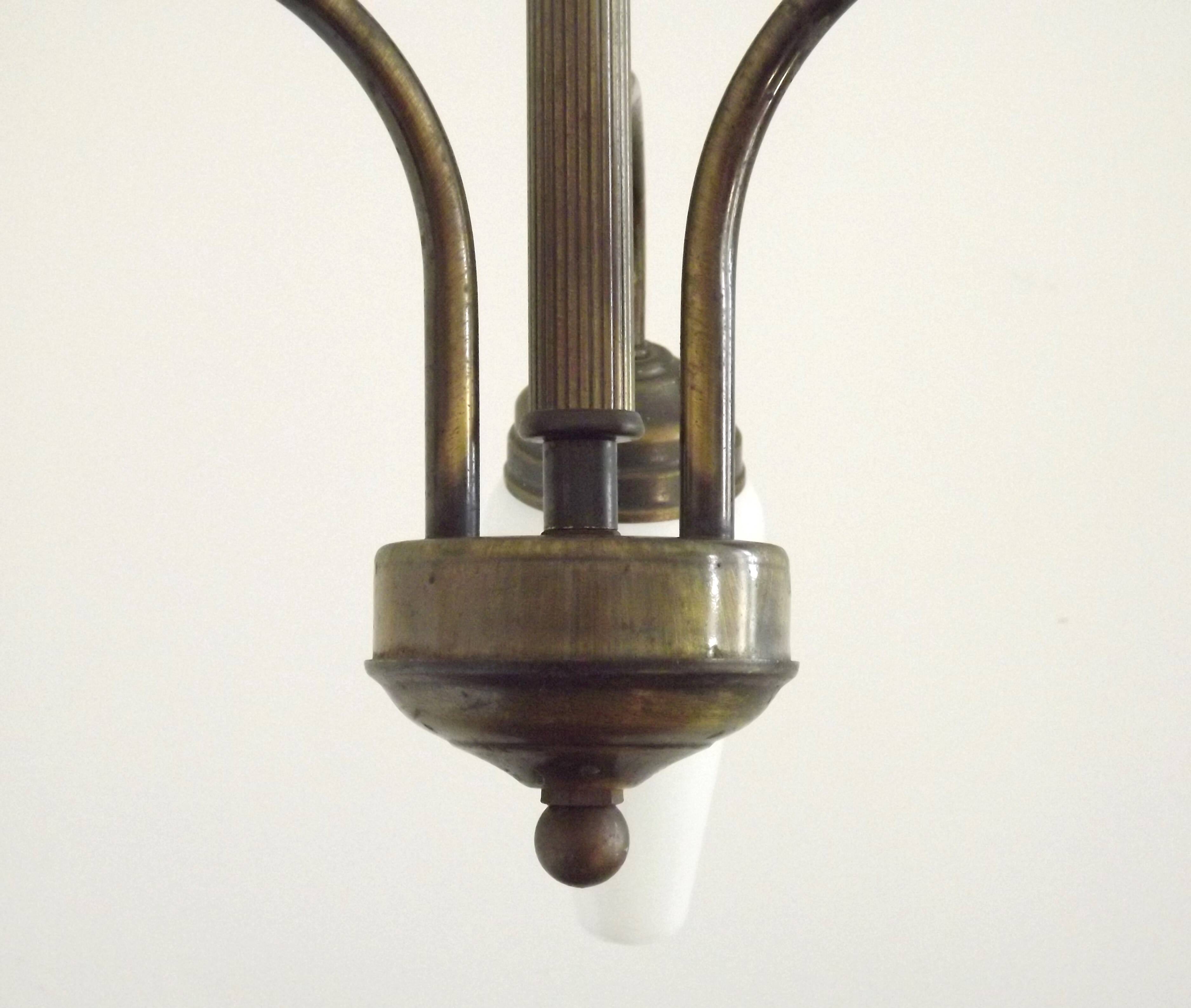 French Vintage Retro Bronze Effect Metal 3 Light Chandelier Glass Shade