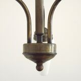 French Vintage Retro Bronze Effect Metal 3 Light Chandelier Glass Shade