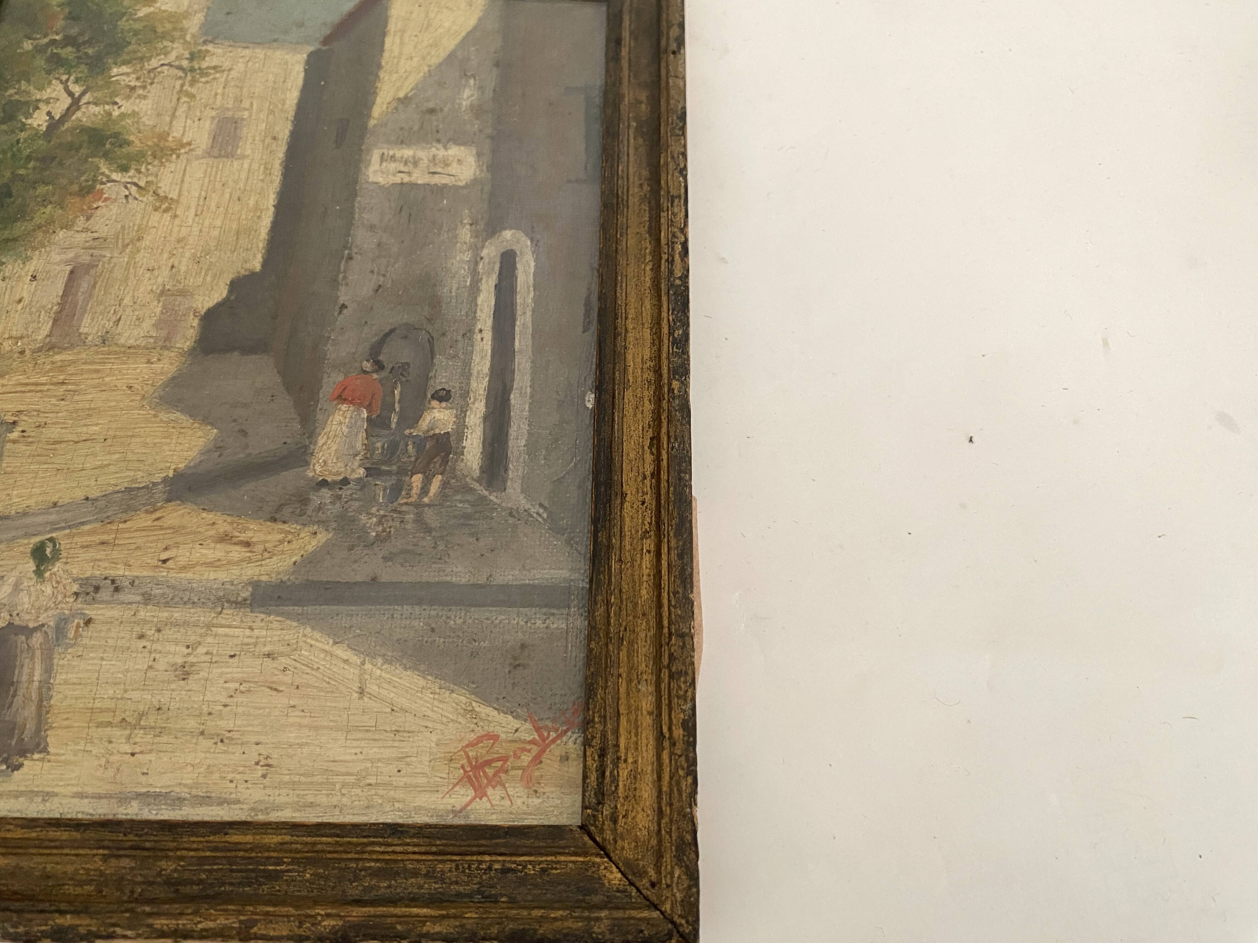 Oil on canvas under glass, Italy, early 20th century