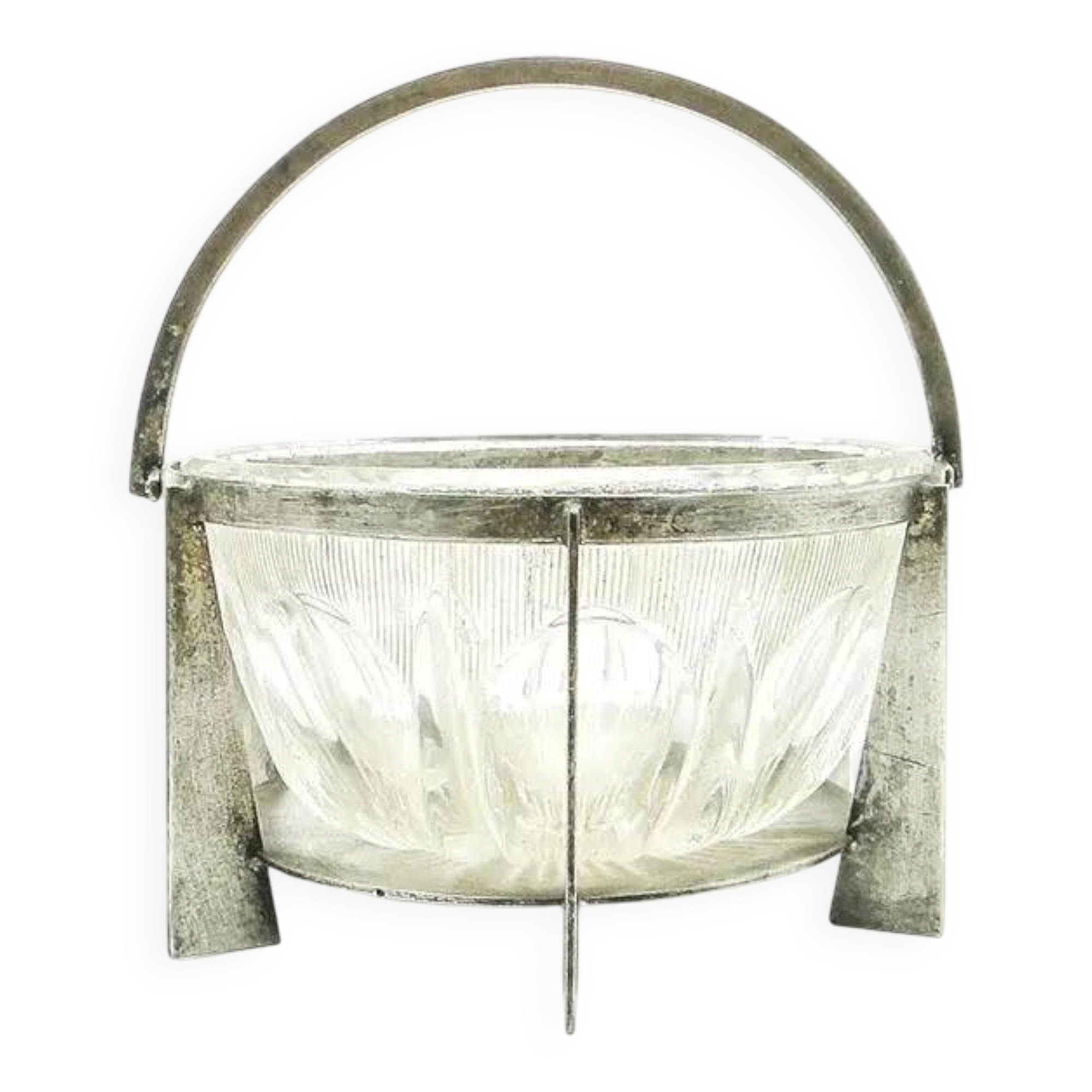 Postmodernist sugar bowl, glass, silver-plated brass, Poland, 1970s