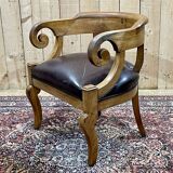 19th century French armchair in cherry wood and leather seat