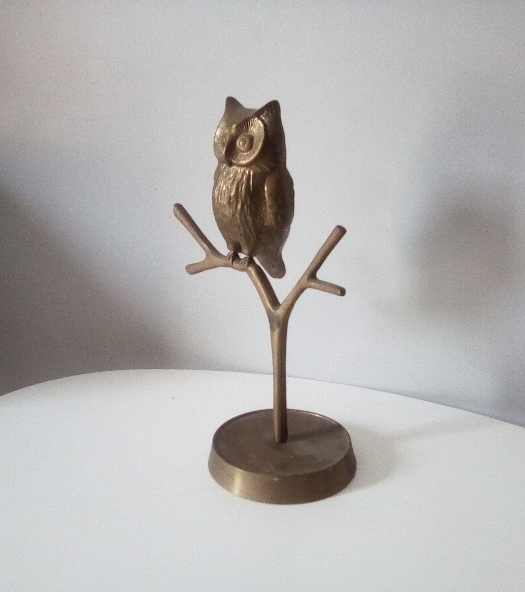 Owl on massive brass tree 70s