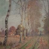 Oil on panel Woman and child in the alley of Chiffonny