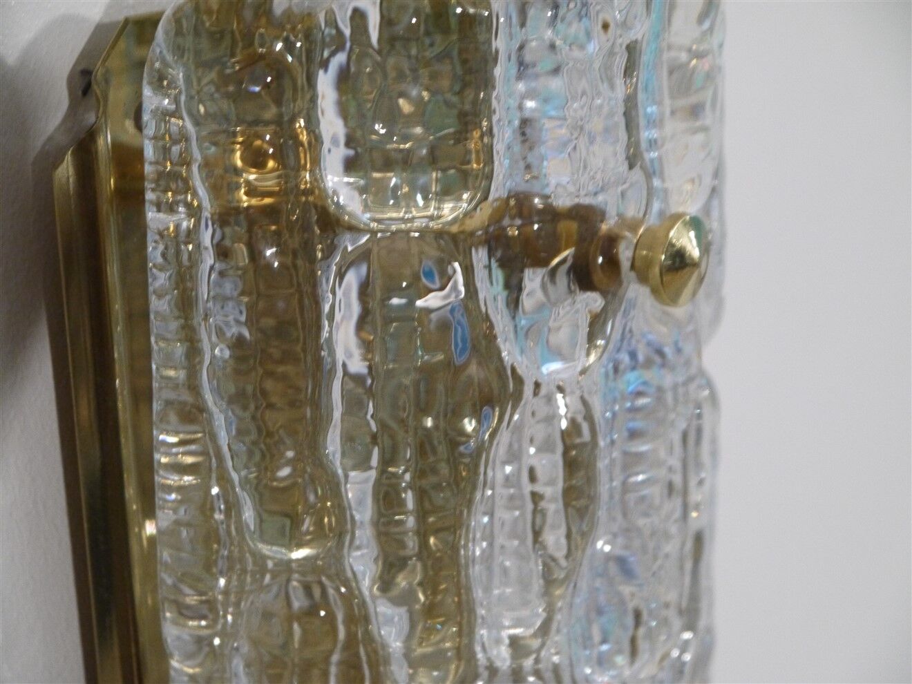 Pair of crystal and brass wall lamps by Carl Fagerlund for Orrefors