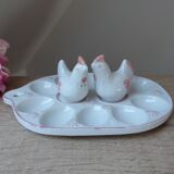 Old Vintage White and Pink Ceramic Egg Display Dish
