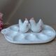Old Vintage White and Pink Ceramic Egg Display Dish