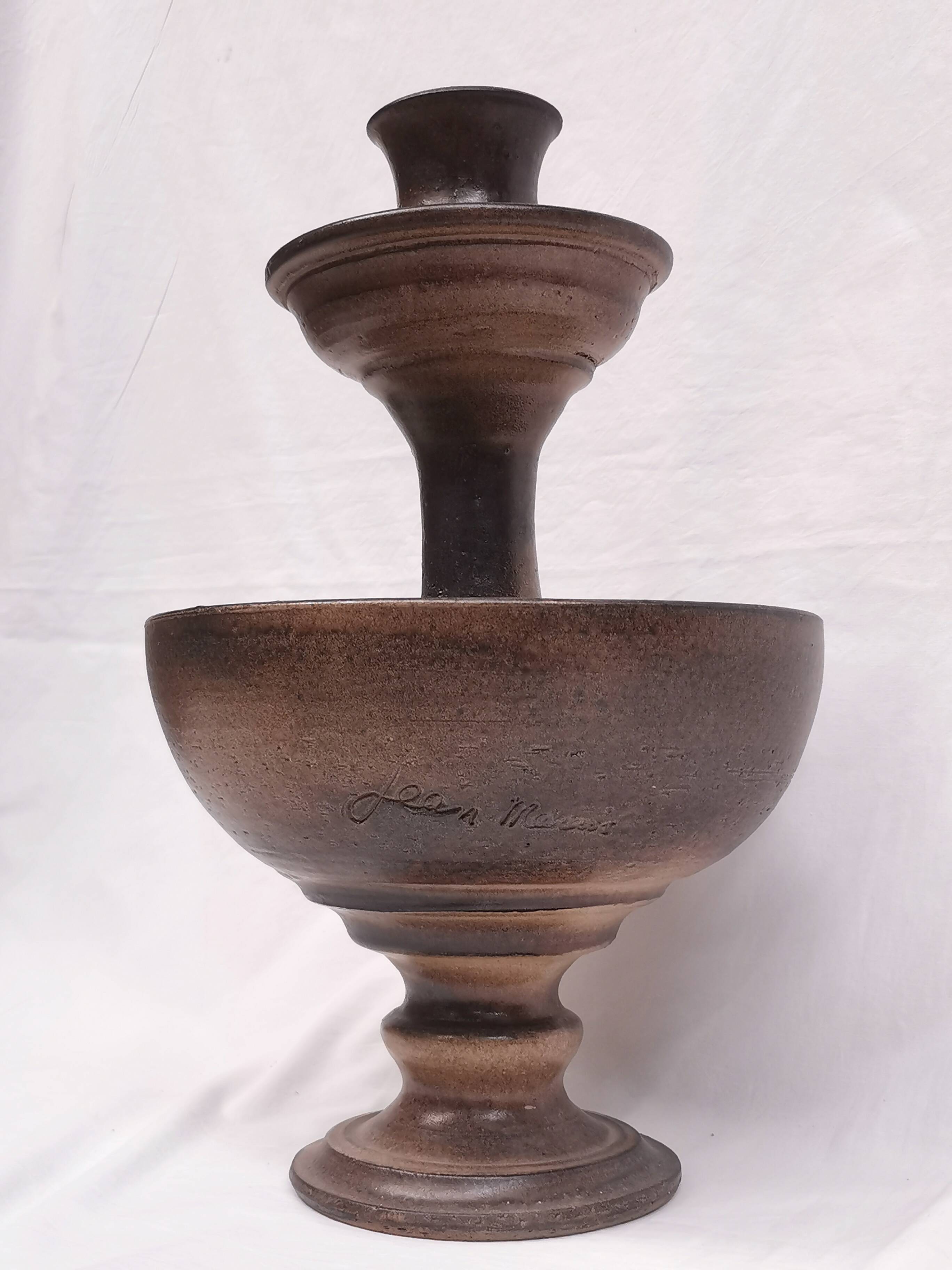 Grand bougeoir / fontaine , céramique signée jean marais