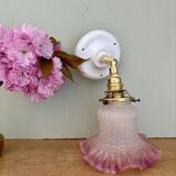 Vintage tulip wall lamp in white and pink frosted glass