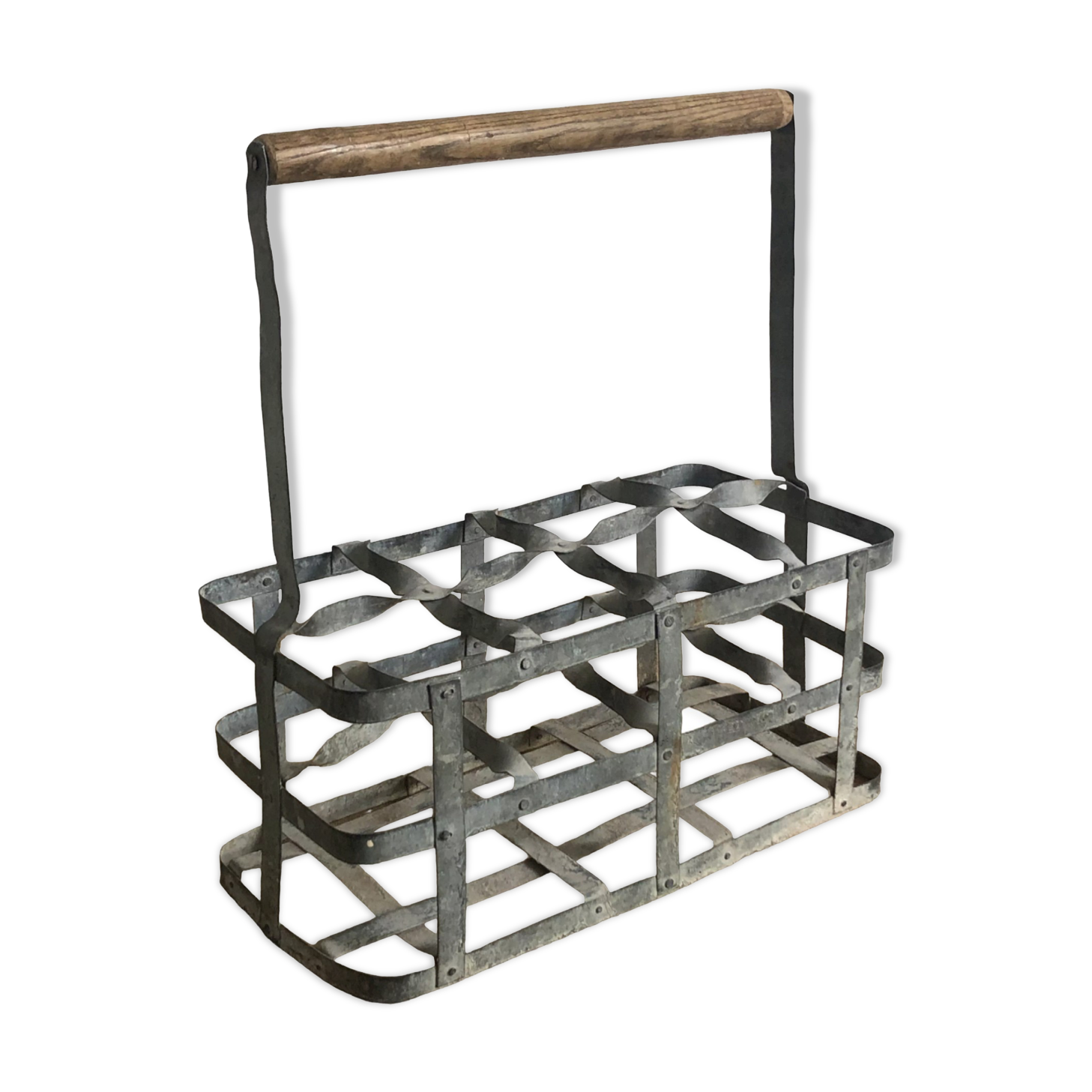 8-hole bottle holder, zinc and wood