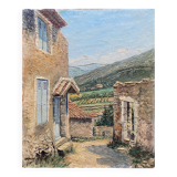 Tableau hsp "vue de mirmande" drôme, village et vigne signé raymond rigal