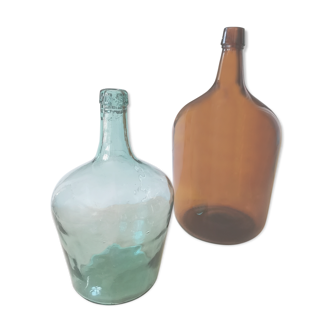Demijohns green and amber