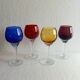 4 Antique Stemmed Liqueur Glasses in Colored Blown Glass