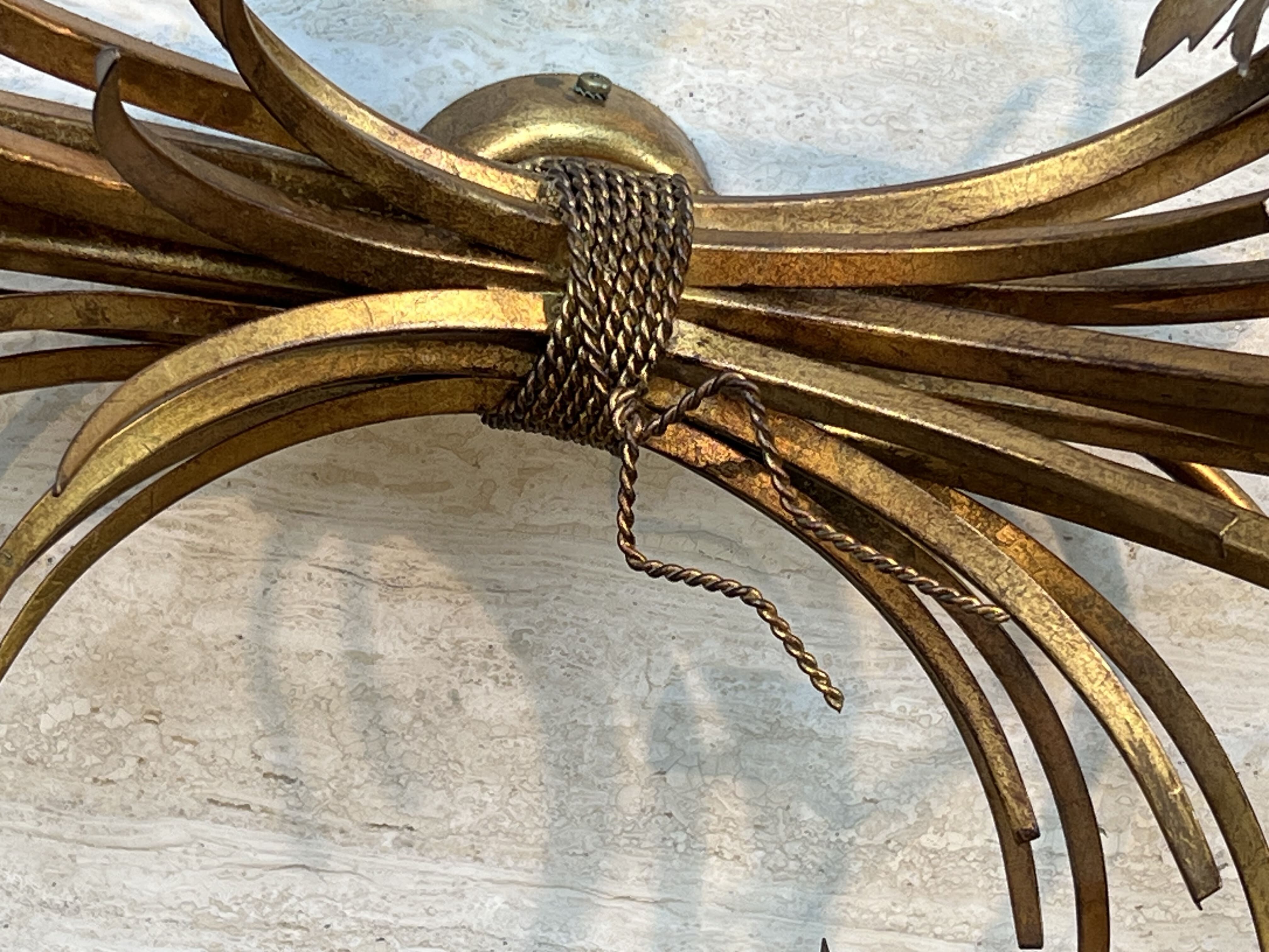 Pair of Golden Metal Wall Lights with Wheat Sheaf Decoration, Circa 1970