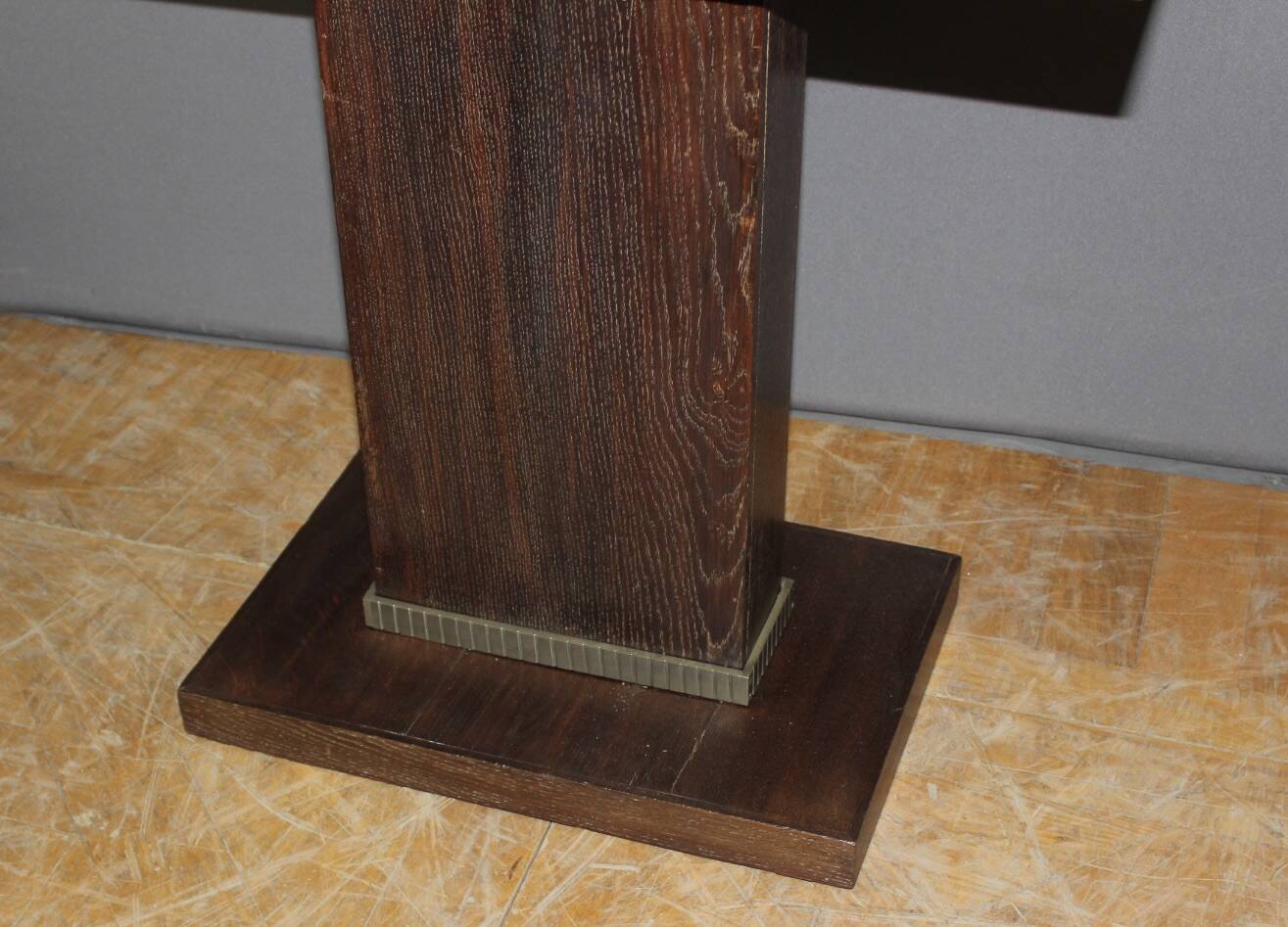 Art Deco period pedestal table in oak and nickel-plated bronze circa 1930