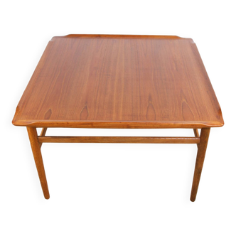 Square Swedish coffee table in Teak and solid oak base by Folke Ohlsson for Tingstroms.