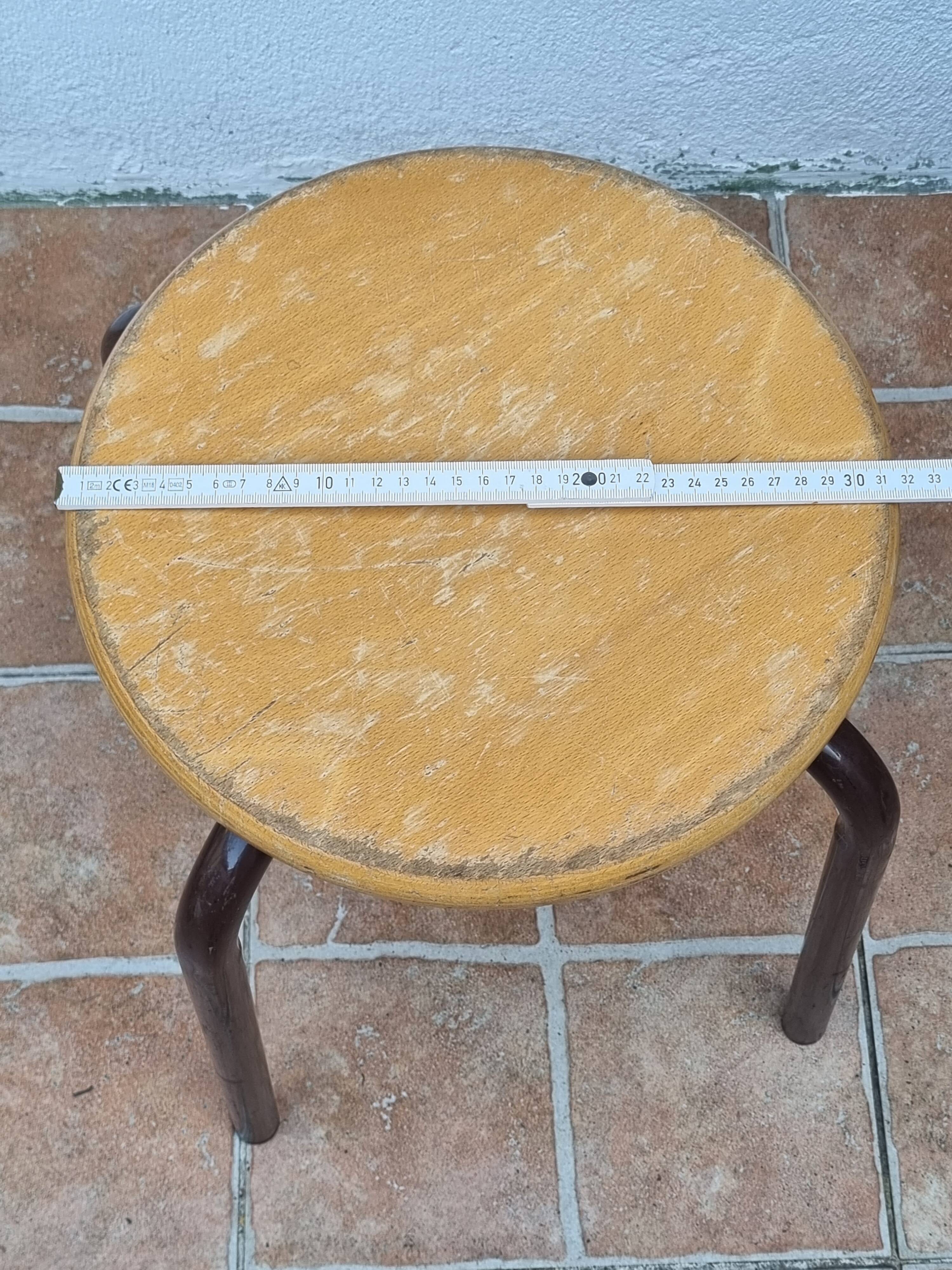 3 vintage stackable stools in wood and metal, industrial style, 45 cm