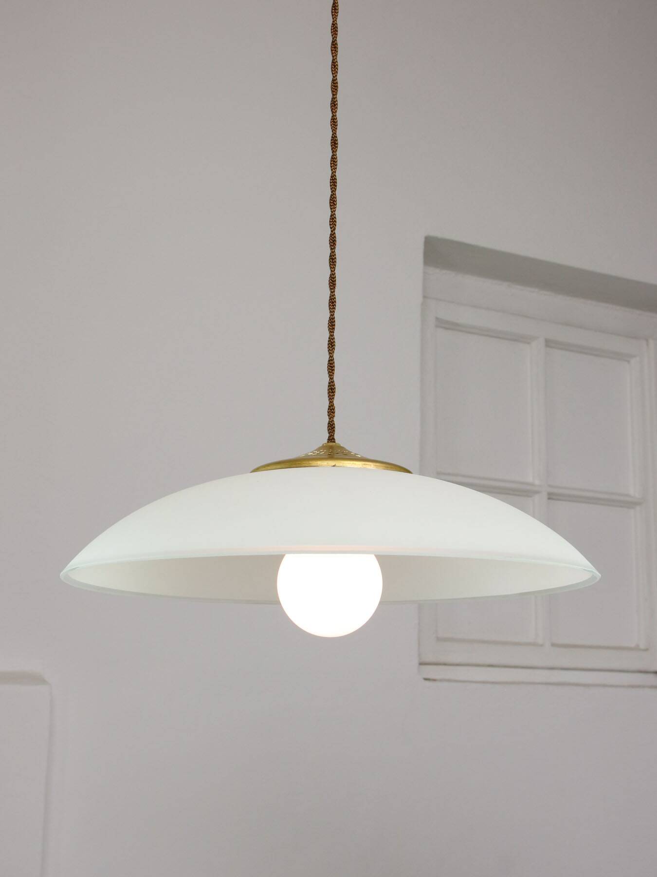 Mid-Century Italian Saucer Glass and Brass Pendant Lamp