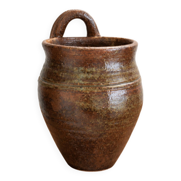 Vase, wall-mounted utensil pot, in pyritic stoneware